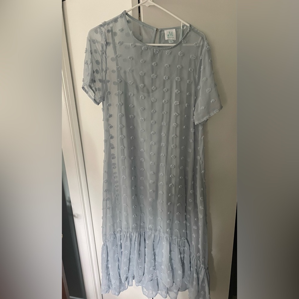 Shop the mint dress never worn size L blue slip under with polka dot overlay